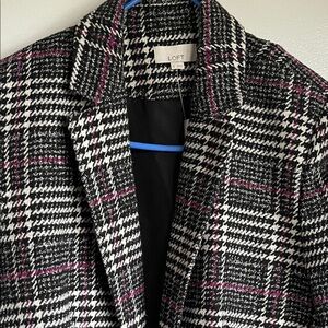 LOFT Plaid Blazer in Black, White, and Pink